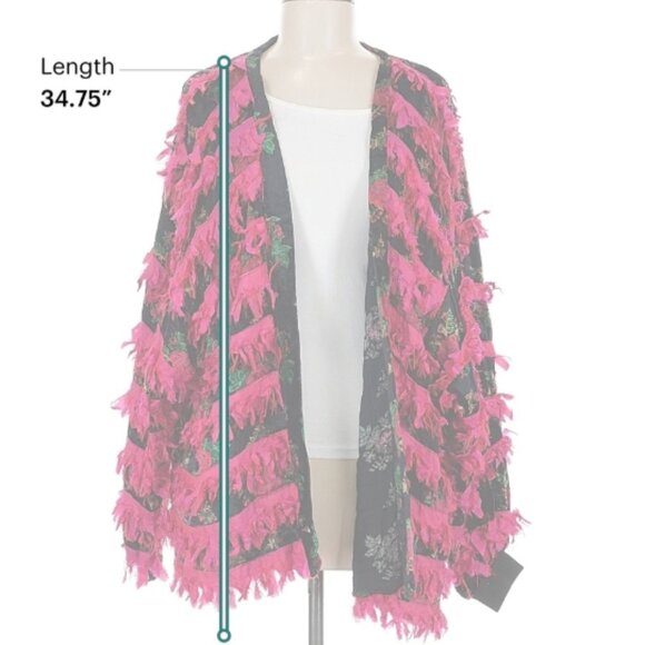 Vtg Paula Sweet 1980 Muslin Mink Cardigan fuschia silk fringe rose print velvet - Picture 5 of 8